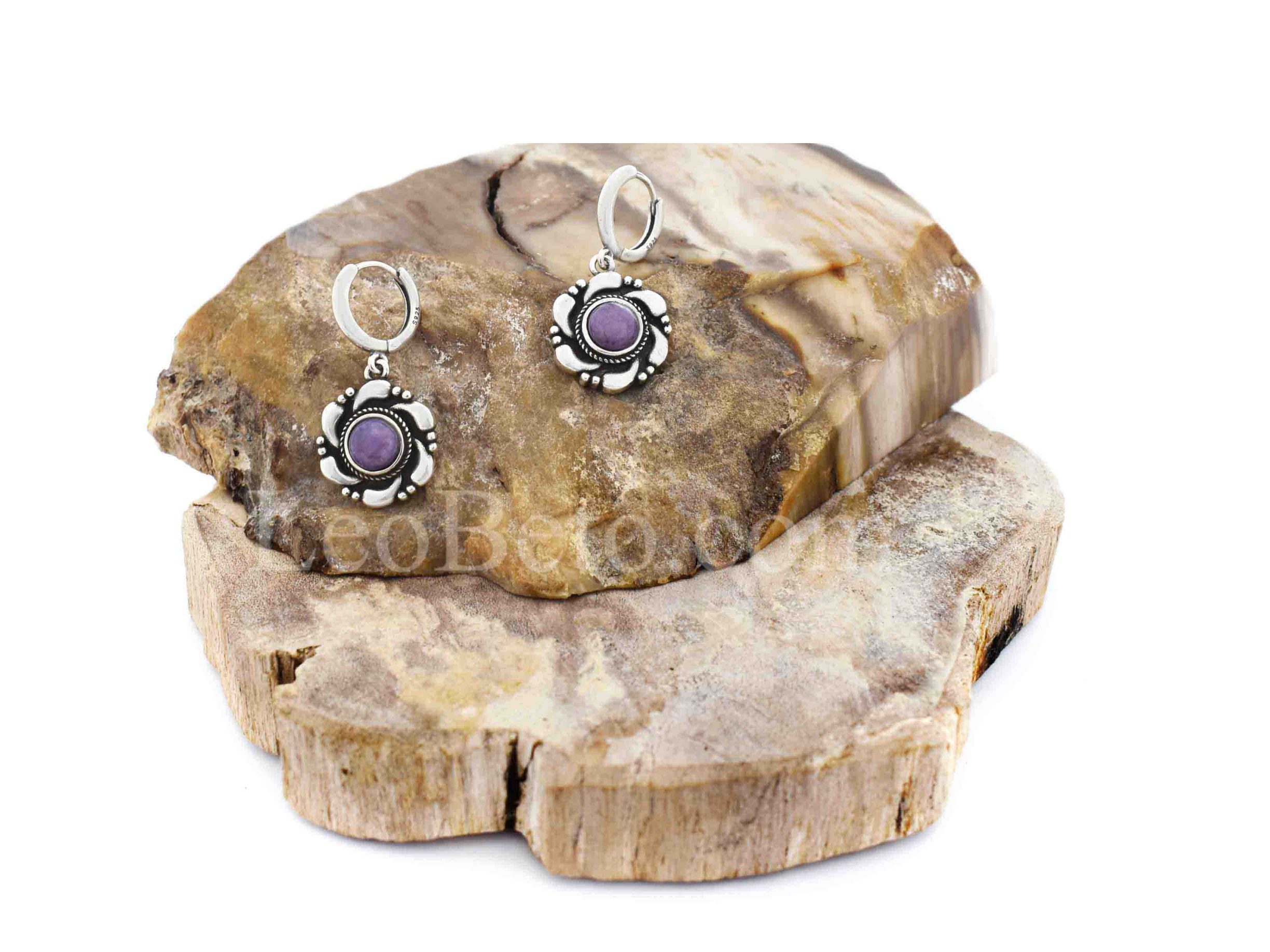 Charoite Flower Drop Earrings - Image 4