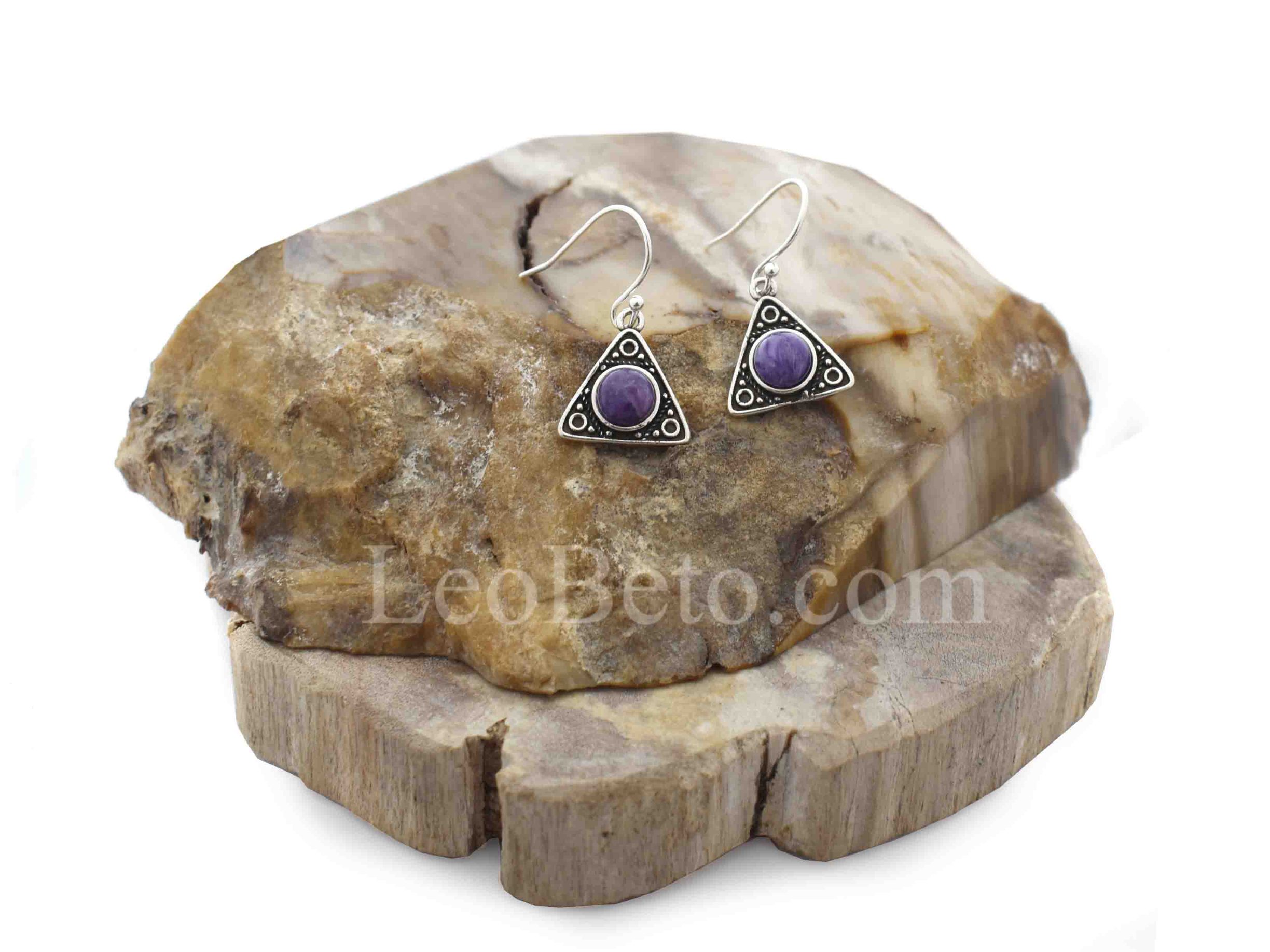 Charoite Triangles Drop Earrings - Image 4