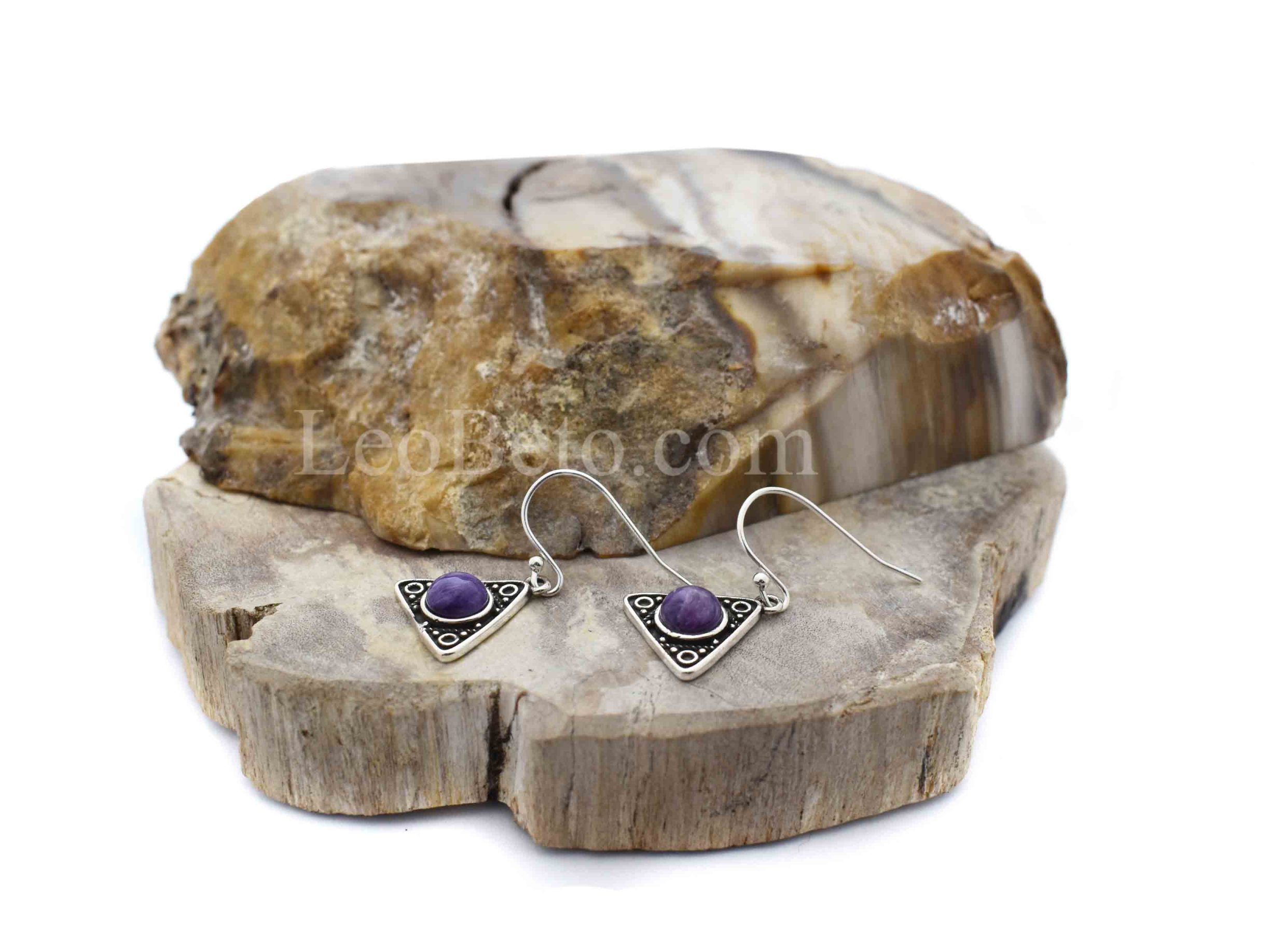 Charoite Triangles Drop Earrings - Image 3