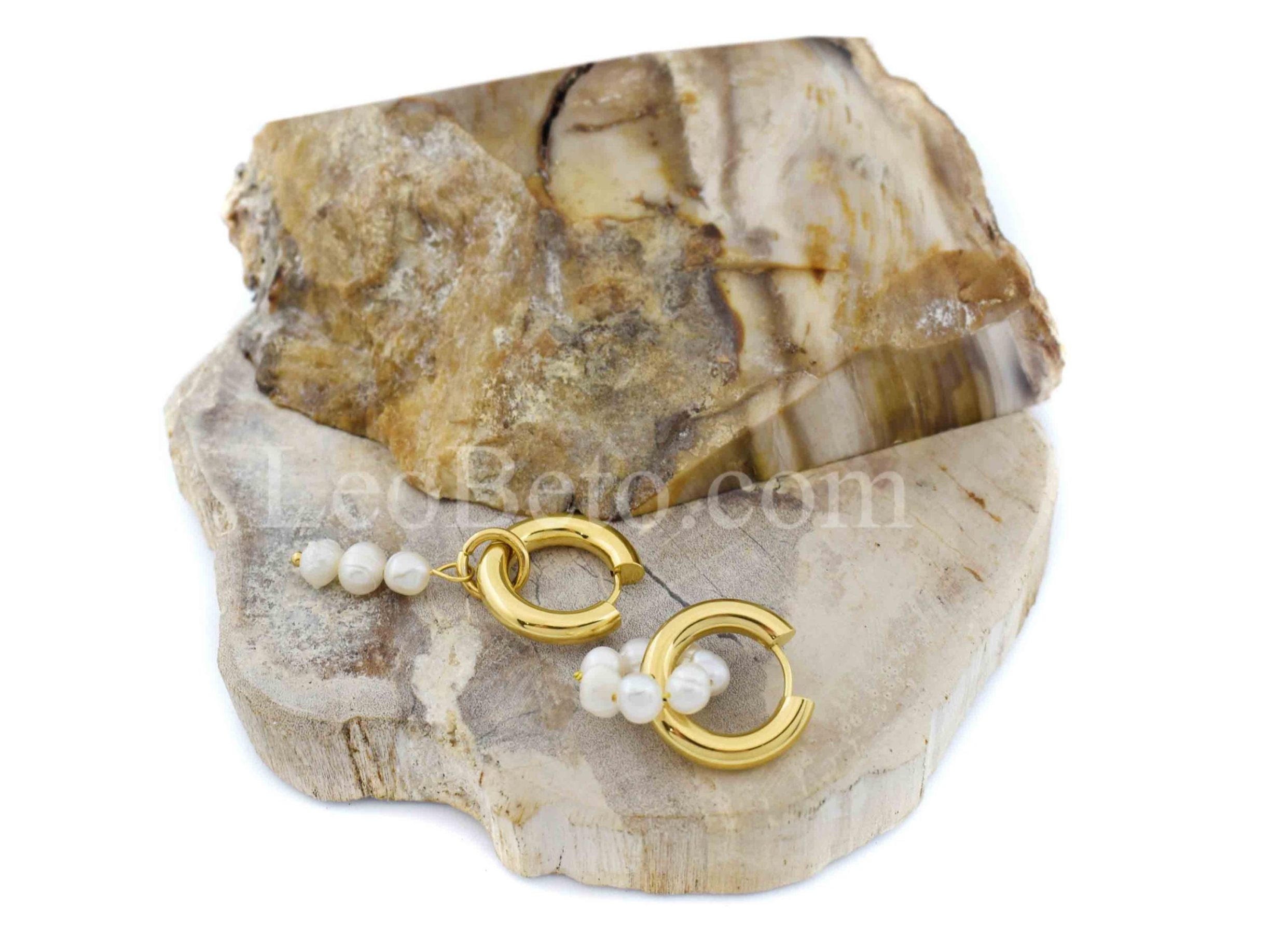 Freshwater Pearl Asymmetrical Drop Hoop Earrings - Image 3