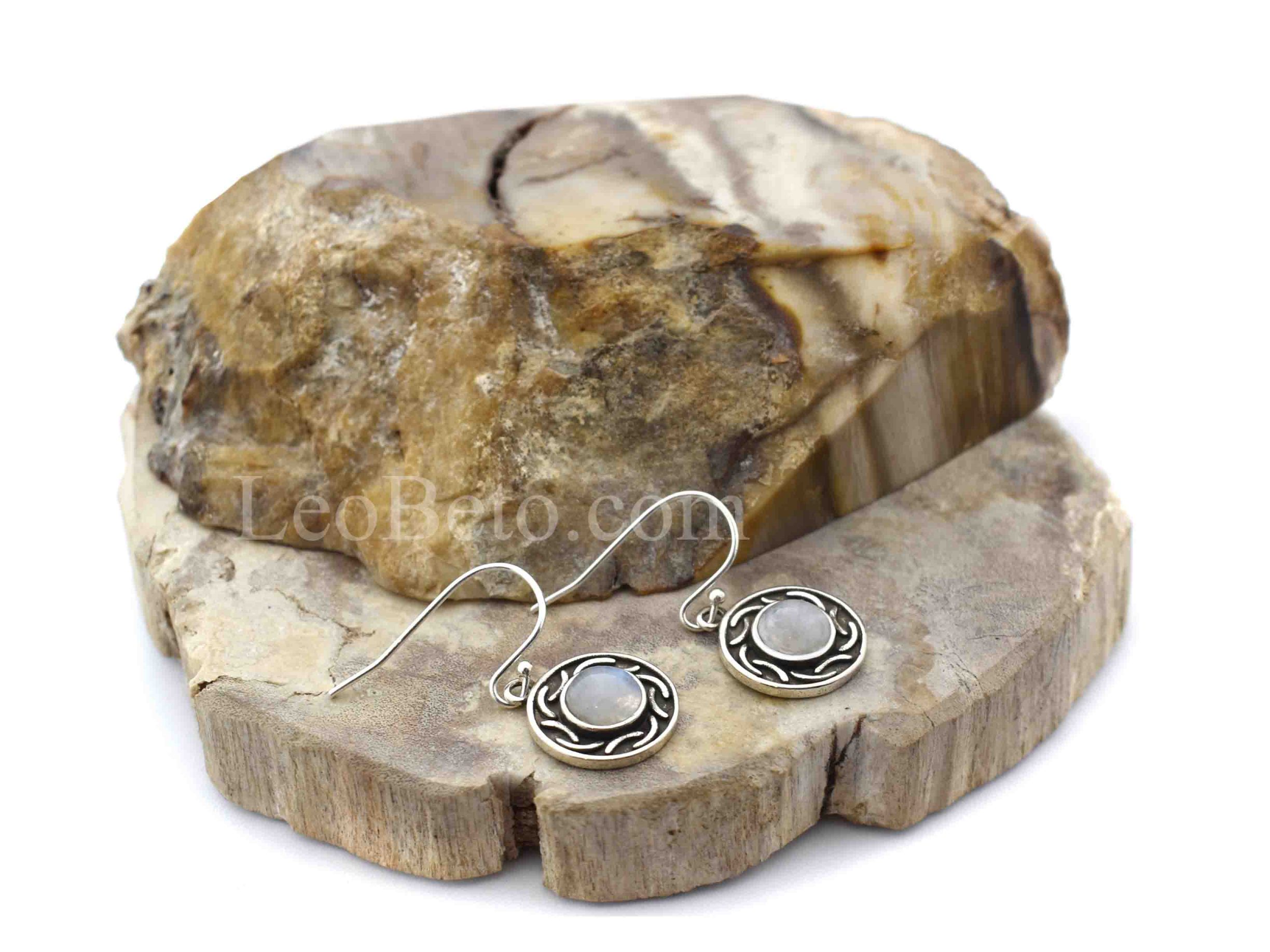 Moonstone Round Drop Earrings - Image 2