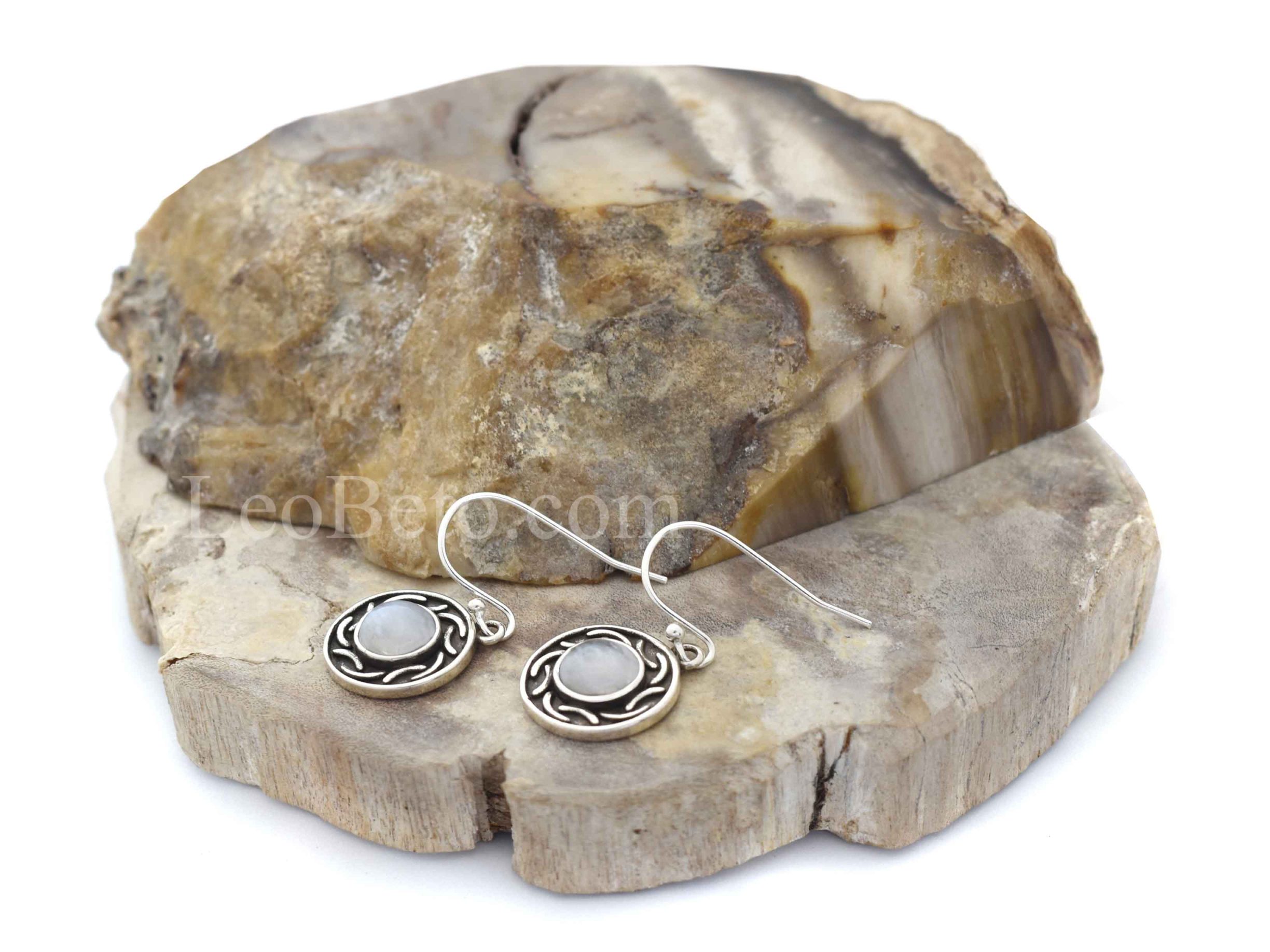 Moonstone Round Drop Earrings - Image 4