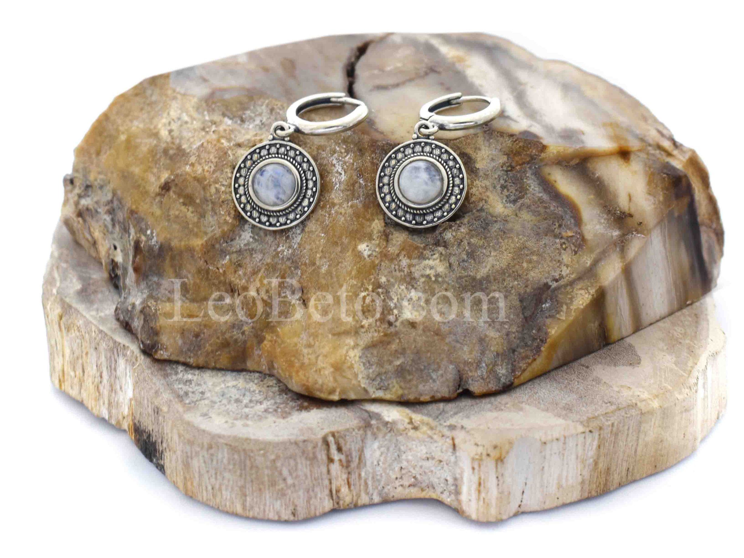 Moonstone Round Drop Hoop Earrings - Image 4