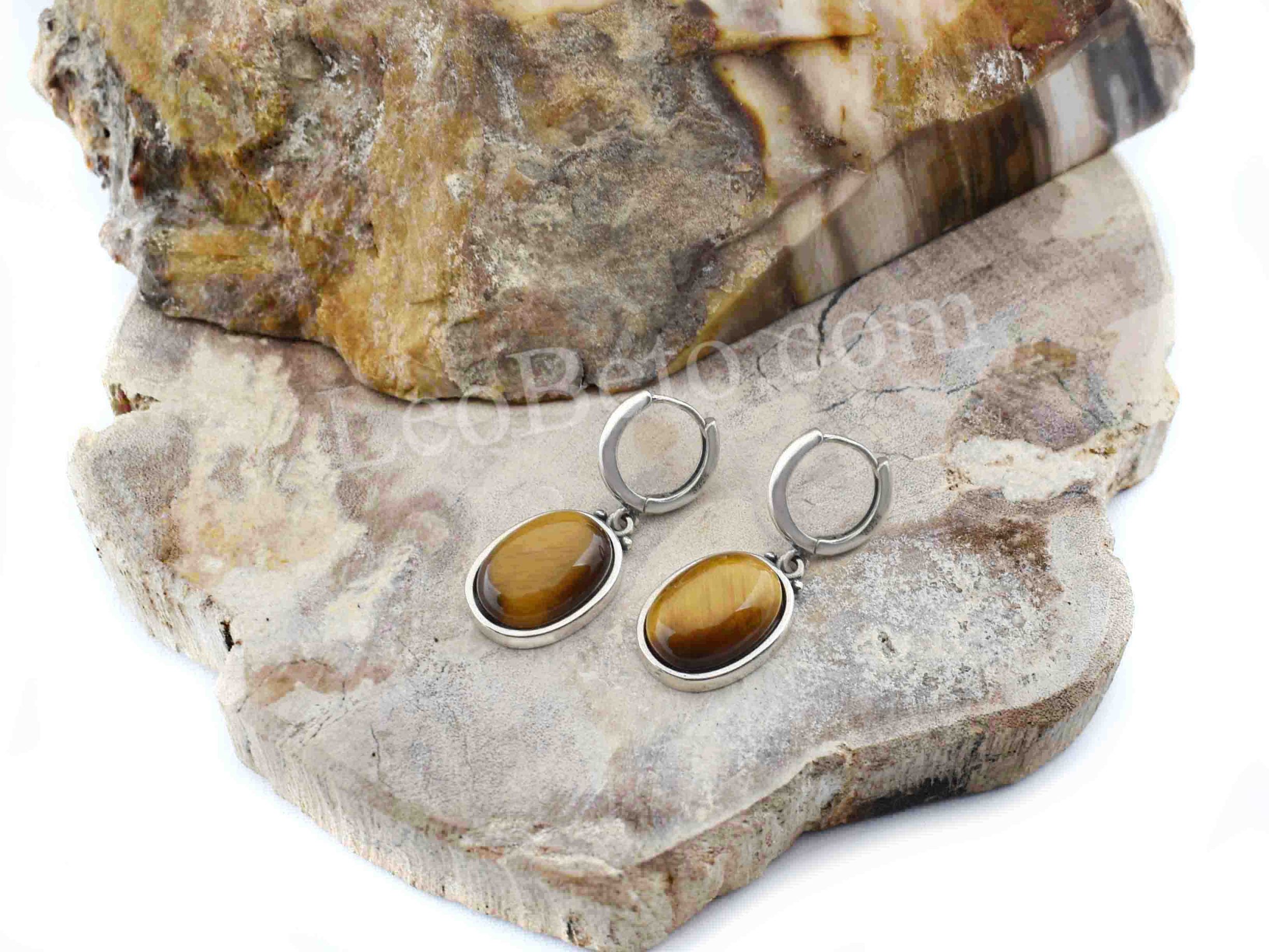 Tiger's Eye Stone Drop Earrings - Image 4