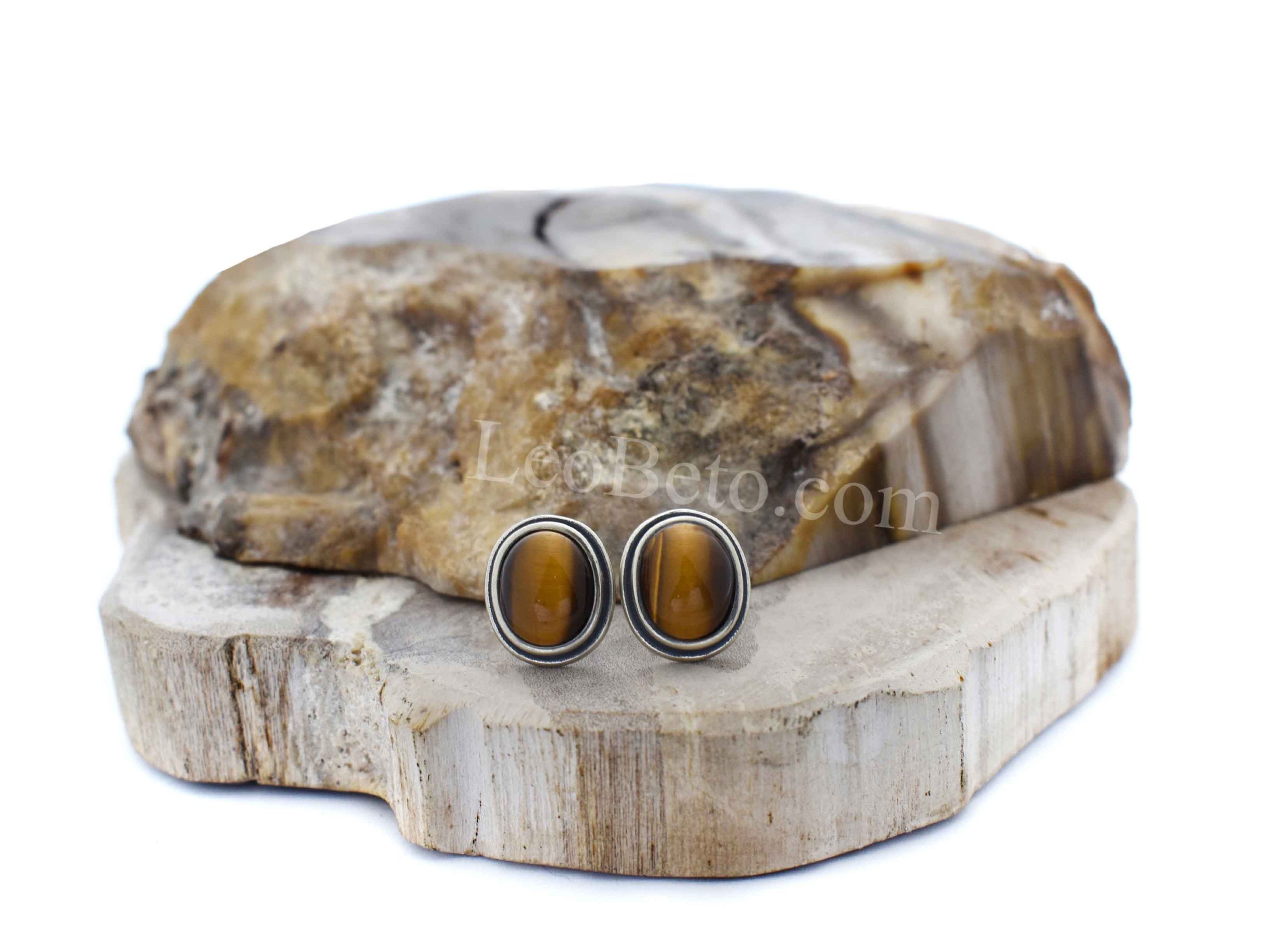 Tiger's Eye Stone Stud Earrings - Image 2