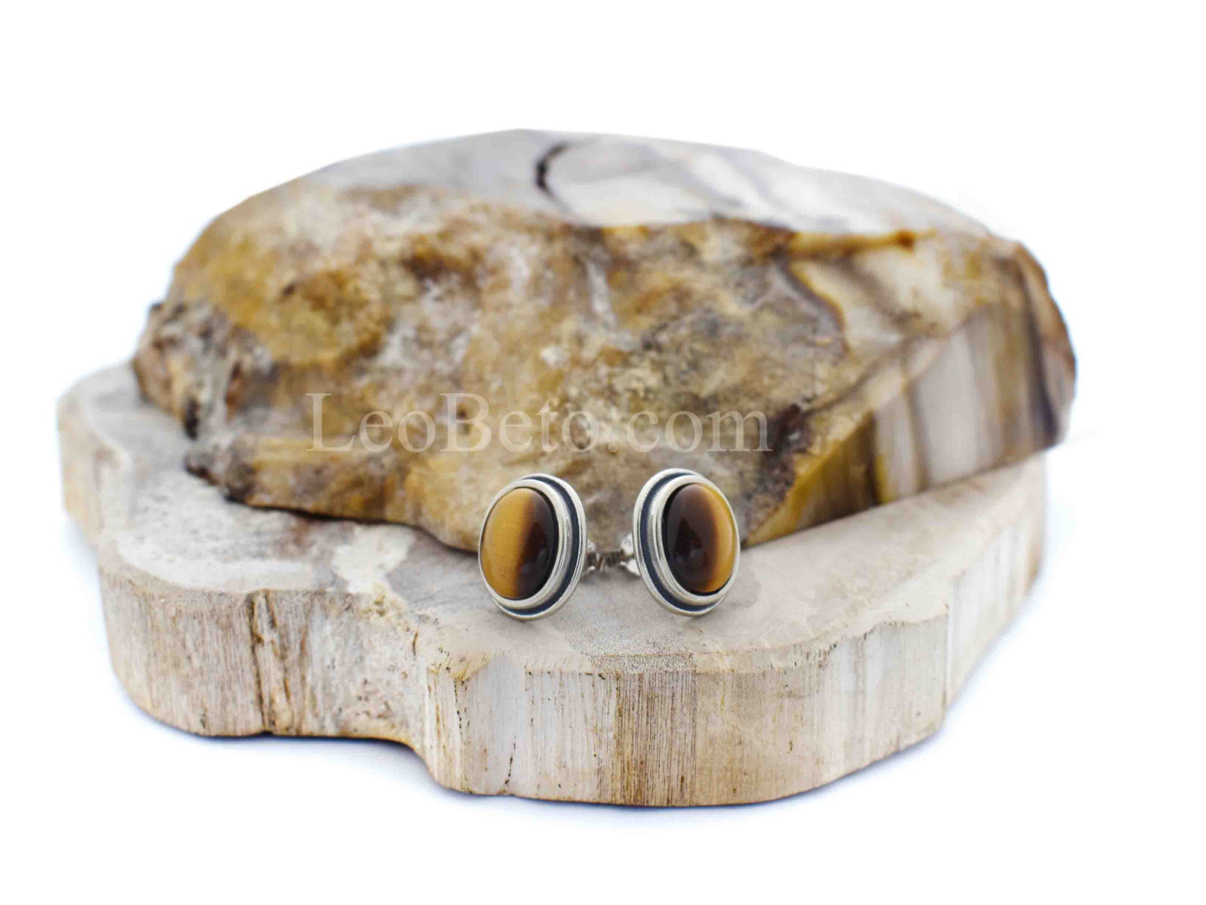 Tiger's Eye Stone Stud Earrings - Image 4