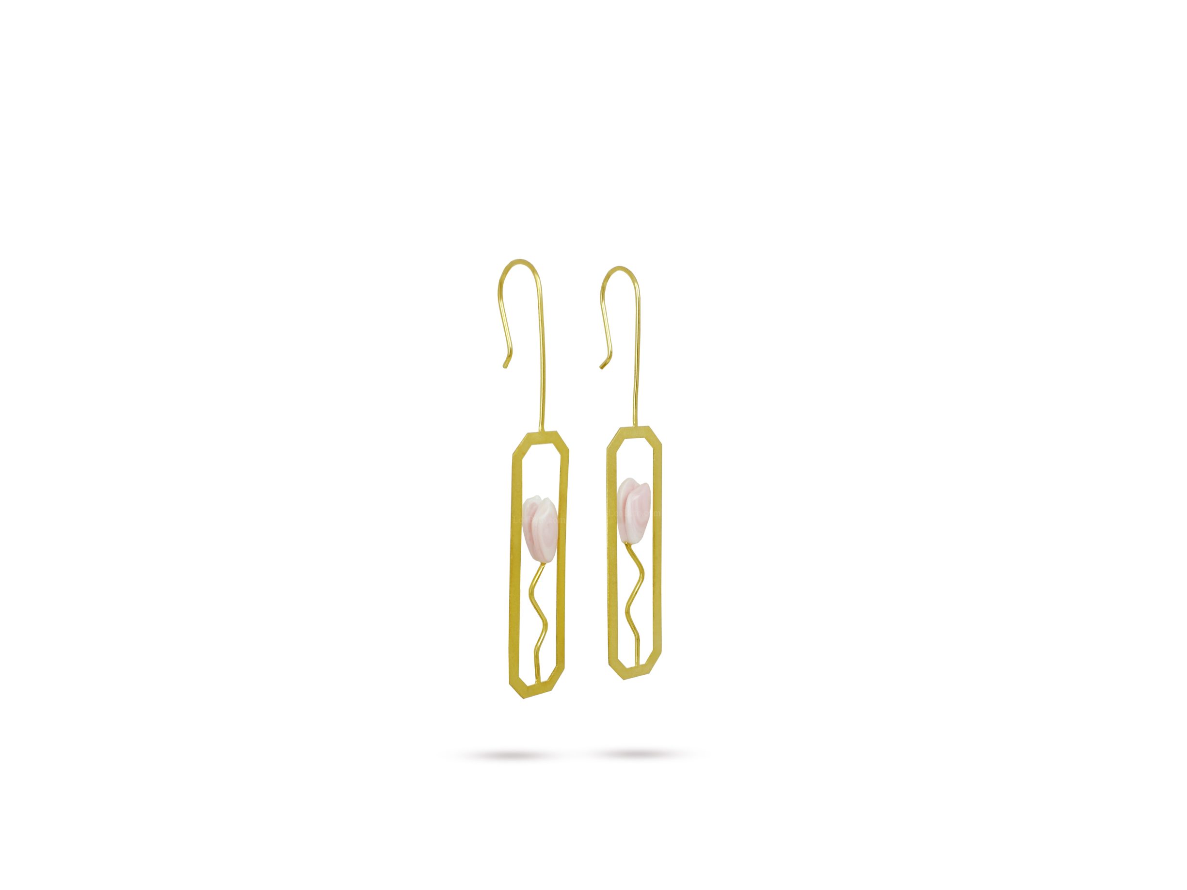 Lily Flower Geometric Dangle Earrings - Image 2